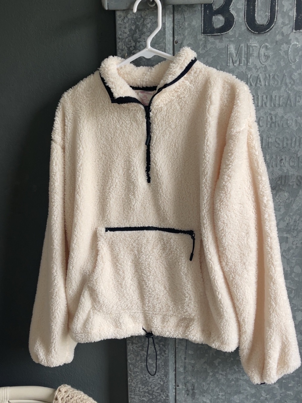No Boundaries Cream Sherpa Quarter-Zip Pullover with Black Trim